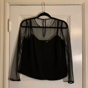 H&M Divided Black Mesh Formal Long Sleeved Shirt